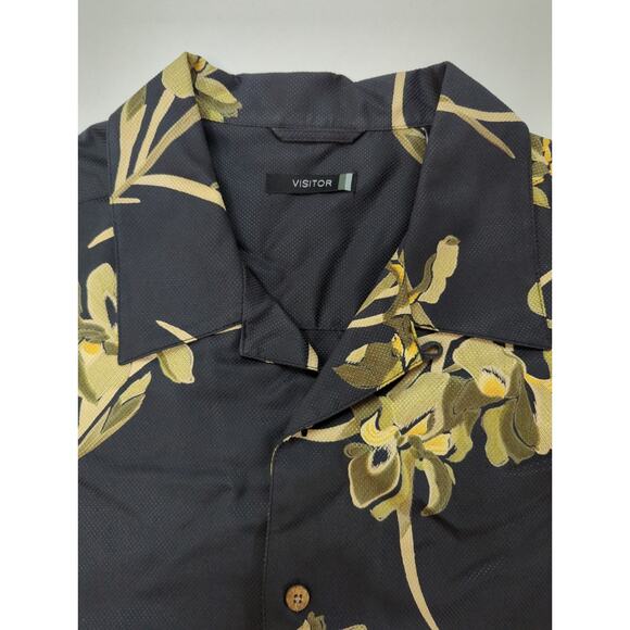 VISITOR Black Gold Green 100% Silk Short Sleeve Button Up Shirt Men's Size XXL - Picture 1 of 7
